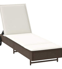 Sonnenliege mit Rollen und Auflage Braun Poly Rattan