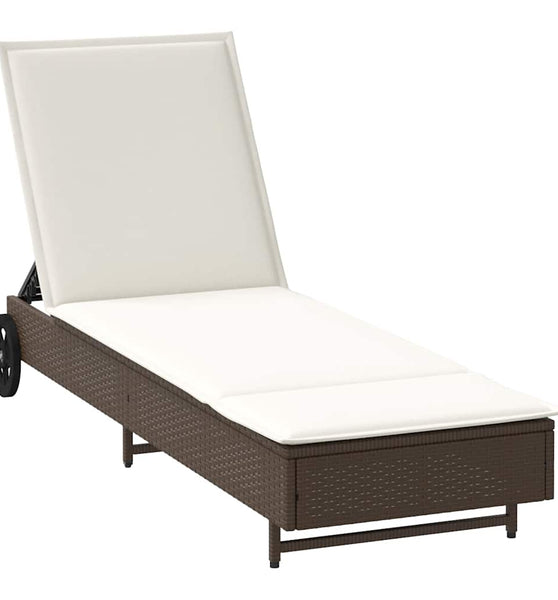 Sonnenliege mit Rollen und Auflage Braun Poly Rattan