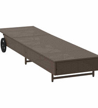 Sonnenliege mit Rollen und Auflage Braun Poly Rattan