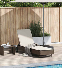 Sonnenliege mit Rollen und Auflage Braun Poly Rattan