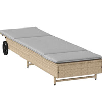 Sonnenliege mit Rollen und Auflage Grau Poly Rattan