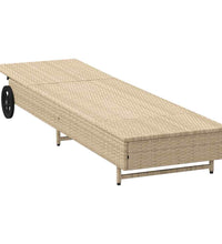 Sonnenliege mit Rollen und Auflage Grau Poly Rattan