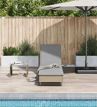 Sonnenliege mit Rollen und Auflage Beige Poly Rattan