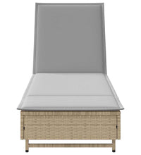 Sonnenliege mit Rollen und Auflage Beige Poly Rattan