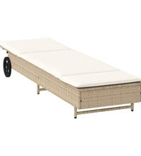 Sonnenliege mit Rollen und Auflage Beige Poly Rattan