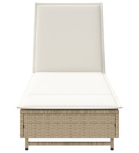 Sonnenliege mit Rollen und Auflage Beige Poly Rattan