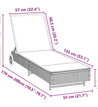 Sonnenliege mit Rollen und Auflage Beige Poly Rattan