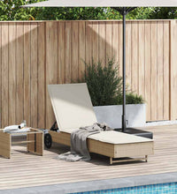 Sonnenliege mit Rollen und Auflage Beige Poly Rattan