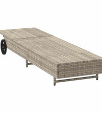 Sonnenliege mit Rollen und Auflage Hellgrau Poly Rattan