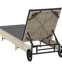 Sonnenliege mit Rollen und Auflage Hellgrau Poly Rattan