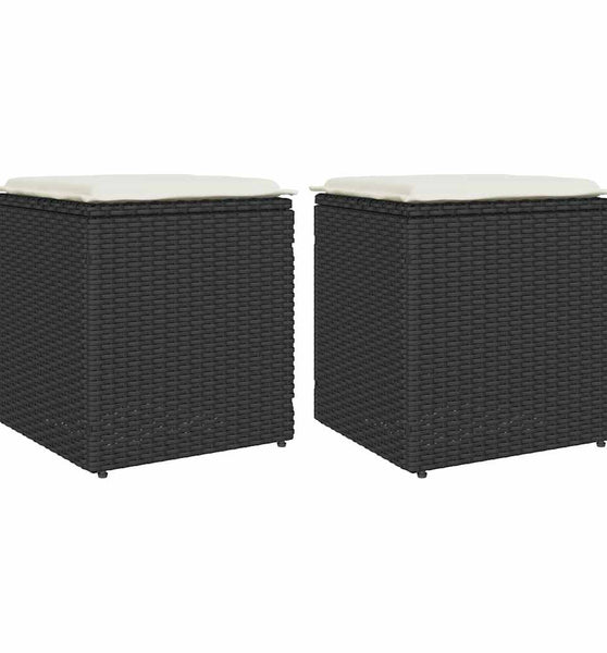 Gartenhocker mit Kissen 2 Stk. Schwarz 40x40x43 cm Poly Rattan