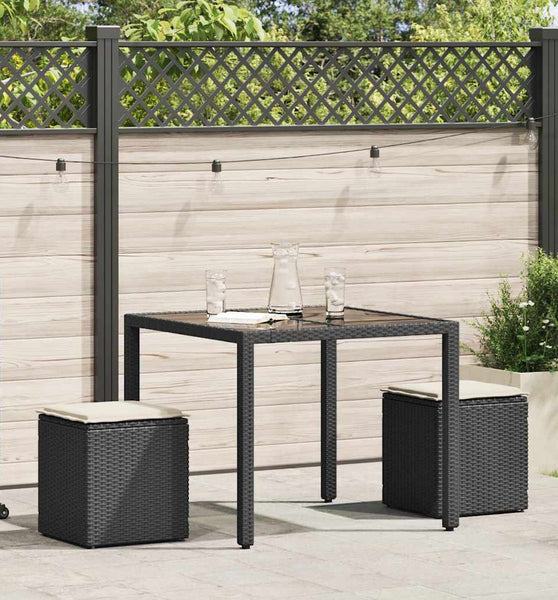 Gartenhocker mit Kissen 2 Stk. Schwarz 40x40x43 cm Poly Rattan