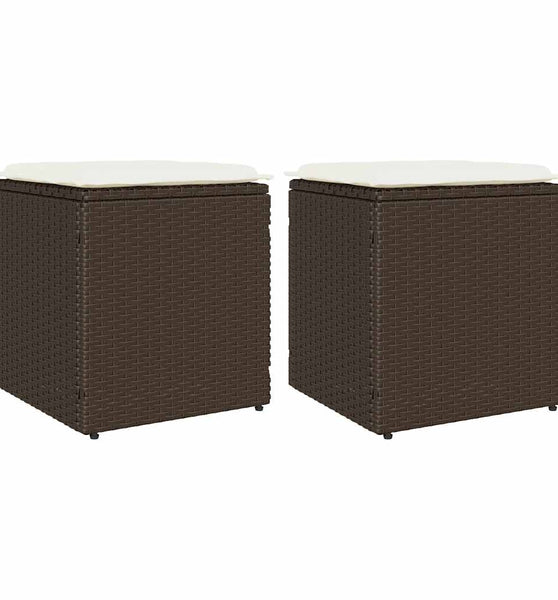 Gartenhocker mit Kissen 2 Stk. Braun 40x40x43 cm Poly Rattan