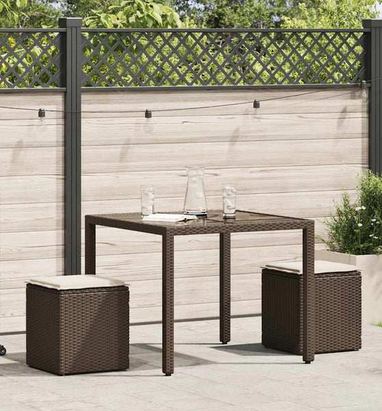 Gartenhocker mit Kissen 2 Stk. Braun 40x40x43 cm Poly Rattan