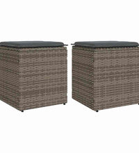 Gartenhocker mit Kissen 2 Stk. Grau 40x40x43 cm Poly Rattan