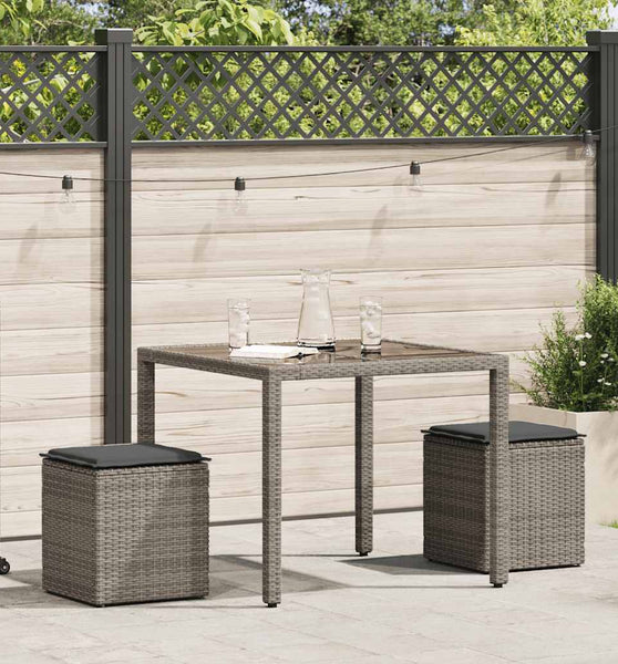 Gartenhocker mit Kissen 2 Stk. Grau 40x40x43 cm Poly Rattan