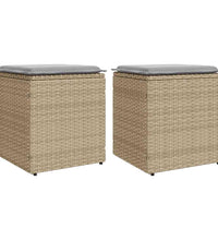 Gartenhocker mit Kissen 2 Stk. Beige 40x40x43 cm Poly Rattan