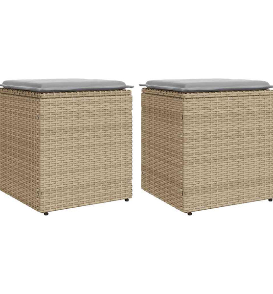 Gartenhocker mit Kissen 2 Stk. Beige 40x40x43 cm Poly Rattan