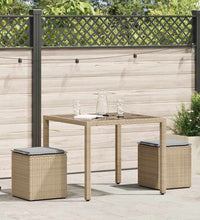 Gartenhocker mit Kissen 2 Stk. Beige 40x40x43 cm Poly Rattan