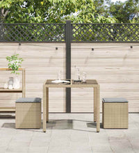 Gartenhocker mit Kissen 2 Stk. Beige 40x40x43 cm Poly Rattan