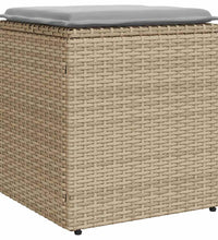 Gartenhocker mit Kissen 2 Stk. Beige 40x40x43 cm Poly Rattan