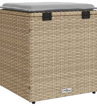 Gartenhocker mit Kissen 2 Stk. Beige 40x40x43 cm Poly Rattan