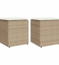 Gartenhocker mit Kissen 2 Stk. Beige 40x40x43 cm Poly Rattan