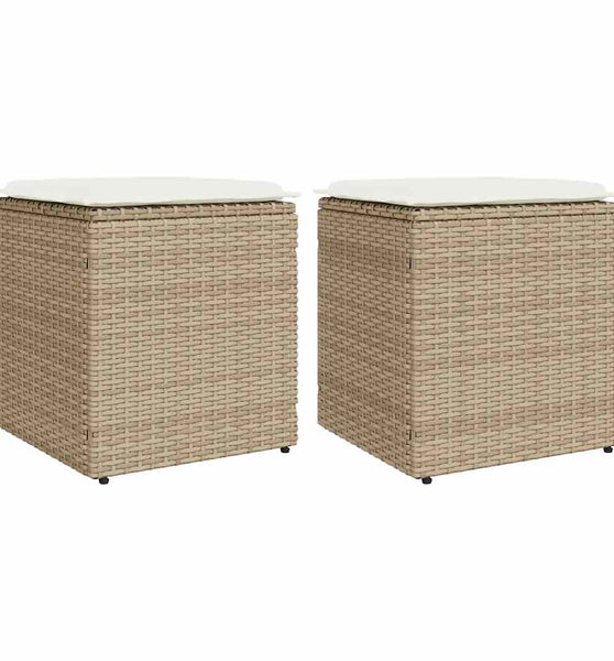 Gartenhocker mit Kissen 2 Stk. Beige 40x40x43 cm Poly Rattan