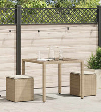 Gartenhocker mit Kissen 2 Stk. Beige 40x40x43 cm Poly Rattan