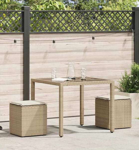 Gartenhocker mit Kissen 2 Stk. Beige 40x40x43 cm Poly Rattan