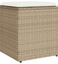 Gartenhocker mit Kissen 2 Stk. Beige 40x40x43 cm Poly Rattan