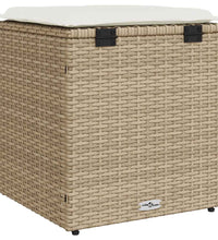 Gartenhocker mit Kissen 2 Stk. Beige 40x40x43 cm Poly Rattan