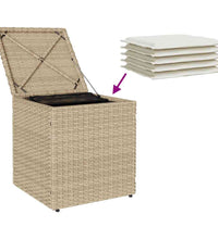 Gartenhocker mit Kissen 2 Stk. Beige 40x40x43 cm Poly Rattan