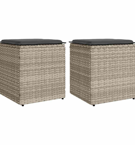 Gartenhocker mit Kissen 2 Stk. Hellgrau 40x40x43 cm Poly Rattan