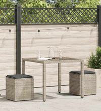 Gartenhocker mit Kissen 2 Stk. Hellgrau 40x40x43 cm Poly Rattan