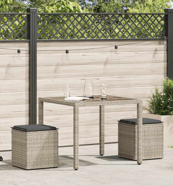 Gartenhocker mit Kissen 2 Stk. Hellgrau 40x40x43 cm Poly Rattan