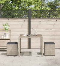 Gartenhocker mit Kissen 2 Stk. Hellgrau 40x40x43 cm Poly Rattan