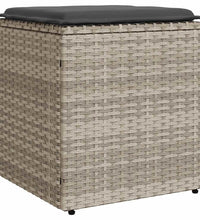 Gartenhocker mit Kissen 2 Stk. Hellgrau 40x40x43 cm Poly Rattan