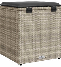 Gartenhocker mit Kissen 2 Stk. Hellgrau 40x40x43 cm Poly Rattan