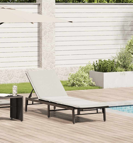 Sonnenliege mit Auflage Schwarz Poly-Rattan