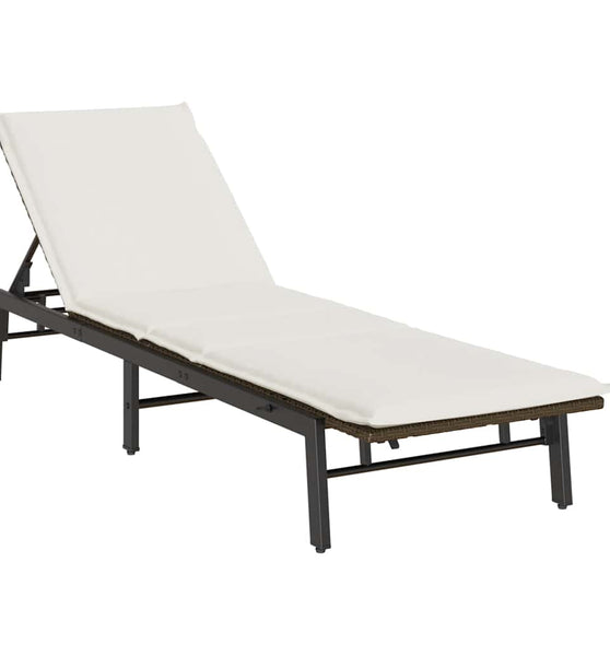 Sonnenliege mit Auflage Braun Poly Rattan