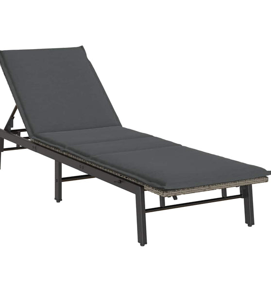Sonnenliege mit Auflage Grau Poly Rattan