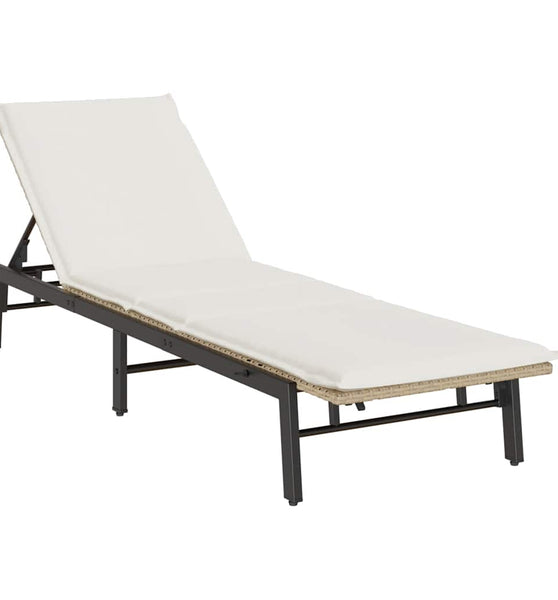 Sonnenliege mit Auflage Beige Poly Rattan