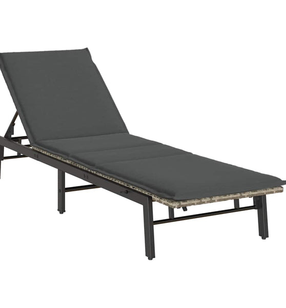 Sonnenliege mit Auflage Hellgrau Poly Rattan