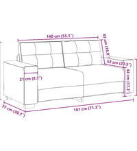 Zweisitzer-Sofa Hellgrau 140 cm Stoff