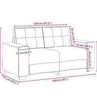 Zweisitzer-Sofa Hellgrau 120 cm Samt