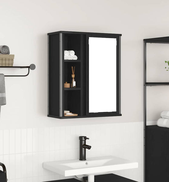 Bad-Wandschrank mit Spiegel Schwarz Eichen-Optik 50x21x60 cm