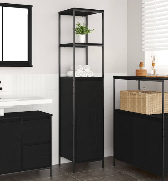 Badschrank mit Regalen Schwarz Eichen-Optik 36x35x165 cm