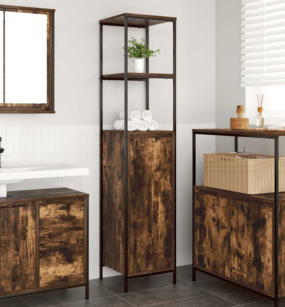 Badschrank mit Regalen Räuchereiche 36x35x165 cm