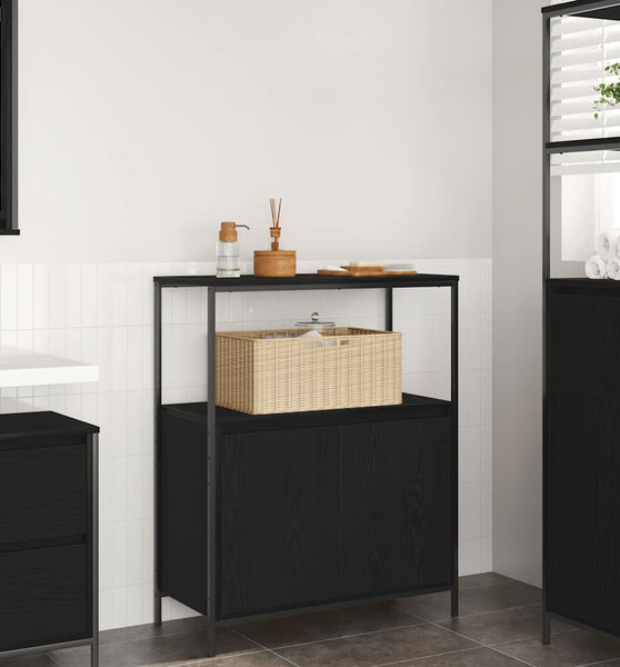 Badschrank mit Regalen Schwarz Eichen-Optik 76,5x35x95 cm